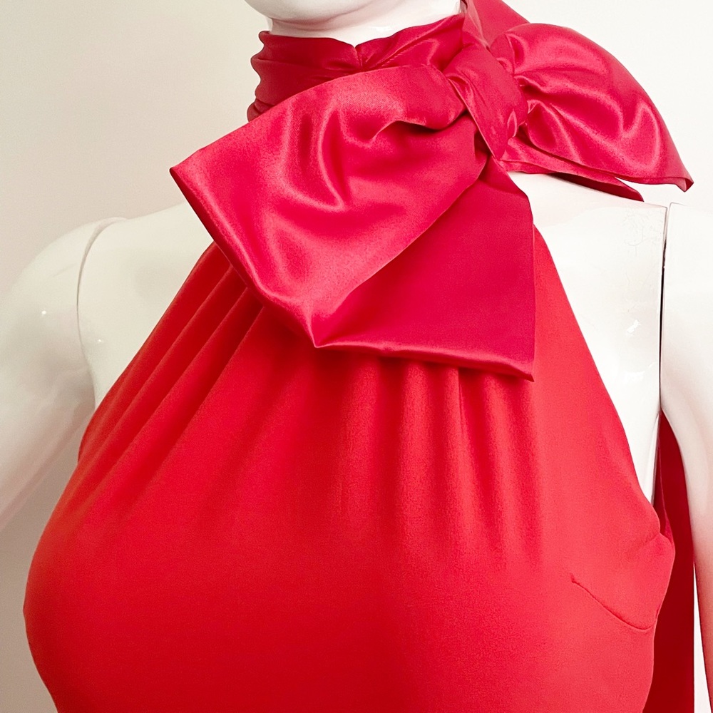 Red Julian Chang huge bow dress, red sexy dress, Miami designer dress